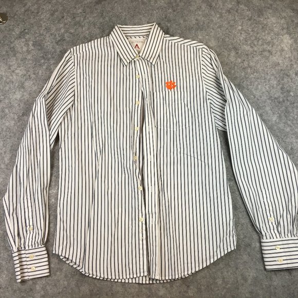 Antigua Other - Antigua Clemson Button Down Dress Shirt L Men Long Sleeve Embroidered Paw Stripe
